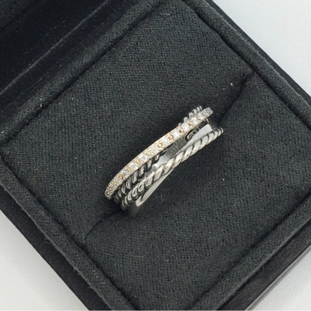 David Yurman Crossover Band Ring Sterling Silver with Diamonds, 6.8mm
